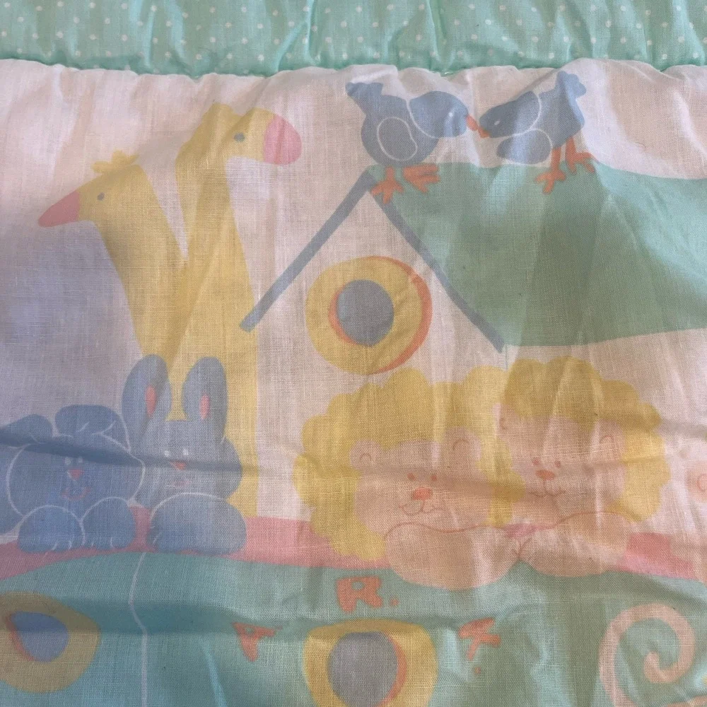 VTG Baby Dreams Bibb USA Crib Quilt Blanket Noah's Ark Animals Pastel Nursery